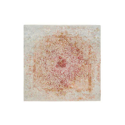 Tapis oriental carré en laine et soie ivoire noué à la main 8 pi 2 po x 8 pi 1 po - MOA10263252