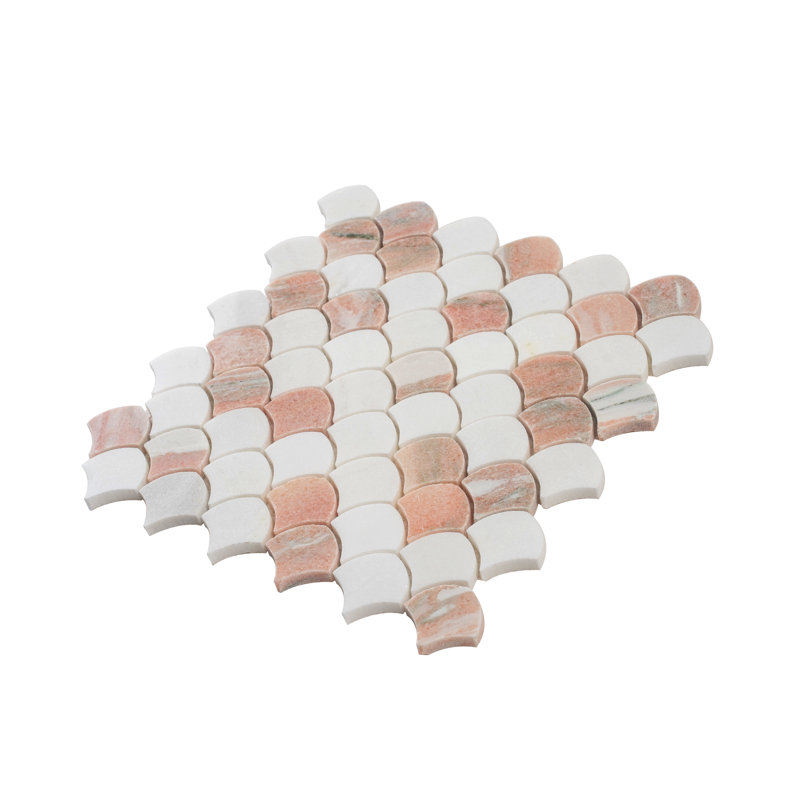 Carreau de mosaïque en forme de poisson en forme de poisson rose de Thassos 11 po x 11 po Rosendal (4,2 pieds carrés / caisse, paquet de 5)