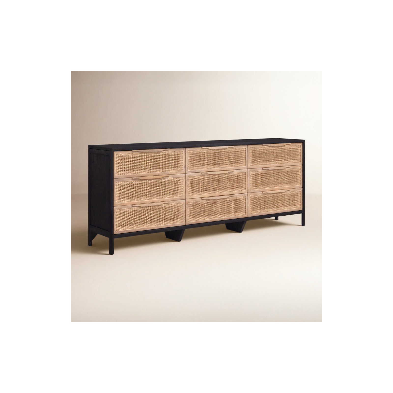 Nellie 9 Drawer Cane Dresser, Black/Natural