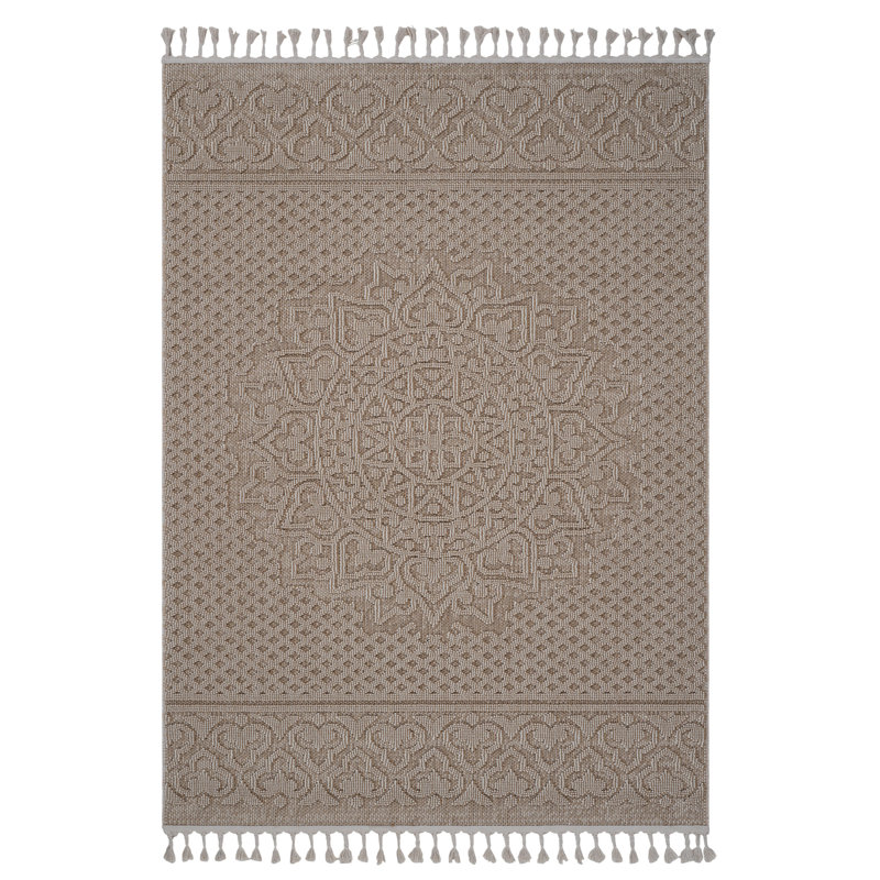 4X6 Beige / Medallion Indoor / Outdoor Area Rug, Rectangle 4' x 6'2"