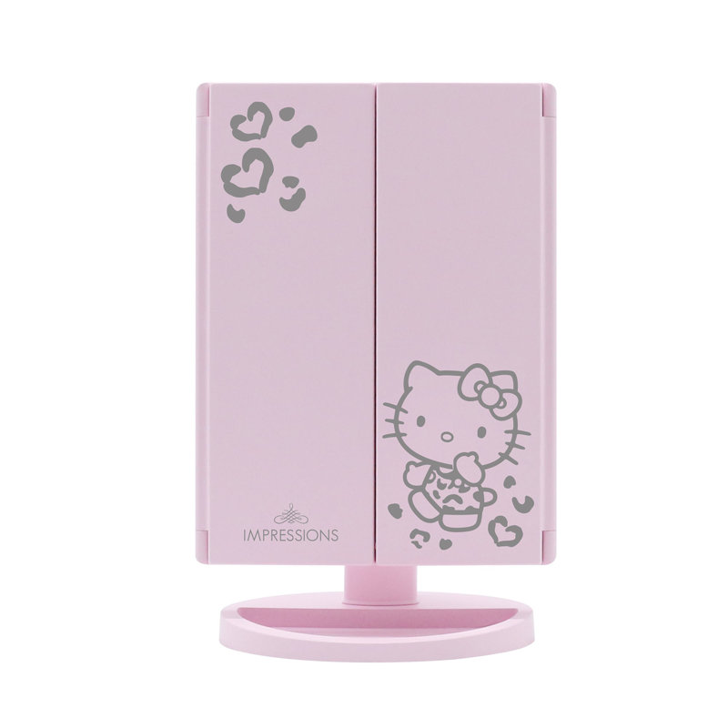 Hello Kitty Trifold LED Tri Tone Makeup Mirror with Magnification, Portable Lightweight Design, Pink