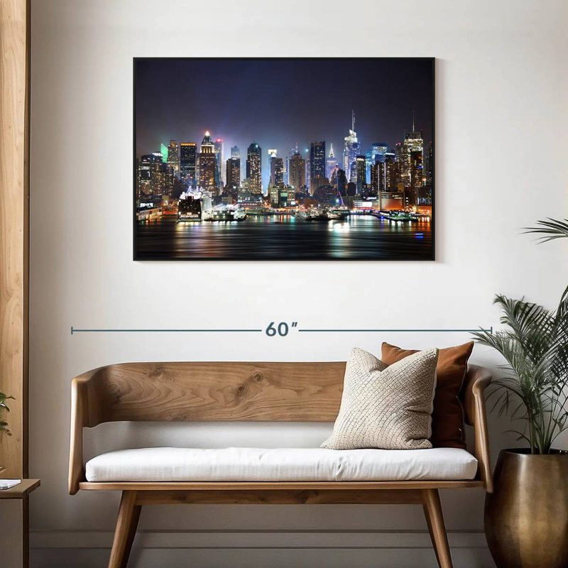 New York City Night Lights, 43" X 29", Floating Frame Black