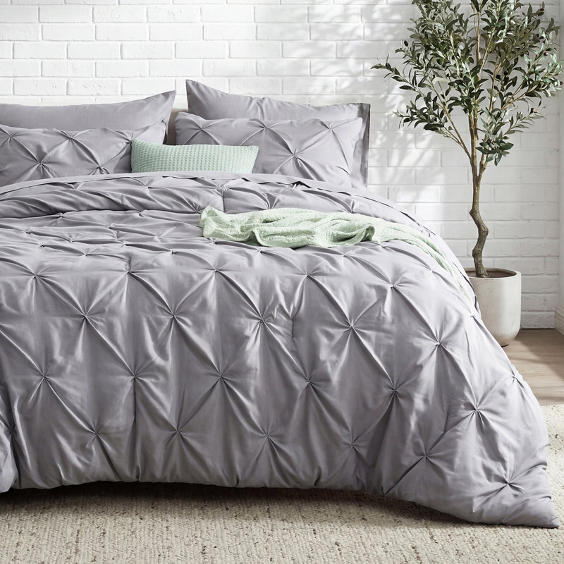 Bedsure Cal King Pintuck Bed-in-a-Bag- Gray Pinch Pleat Comforter with Sheets, Pillowcases & Shams, Gray