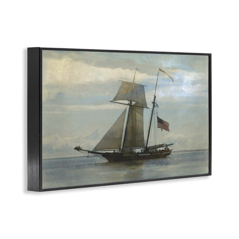  Classic Ship with Flag Black Framed Giclee Art by Graffi*tee Studios, H 12 po x l 18 po, Giclée encadrée noir minuit