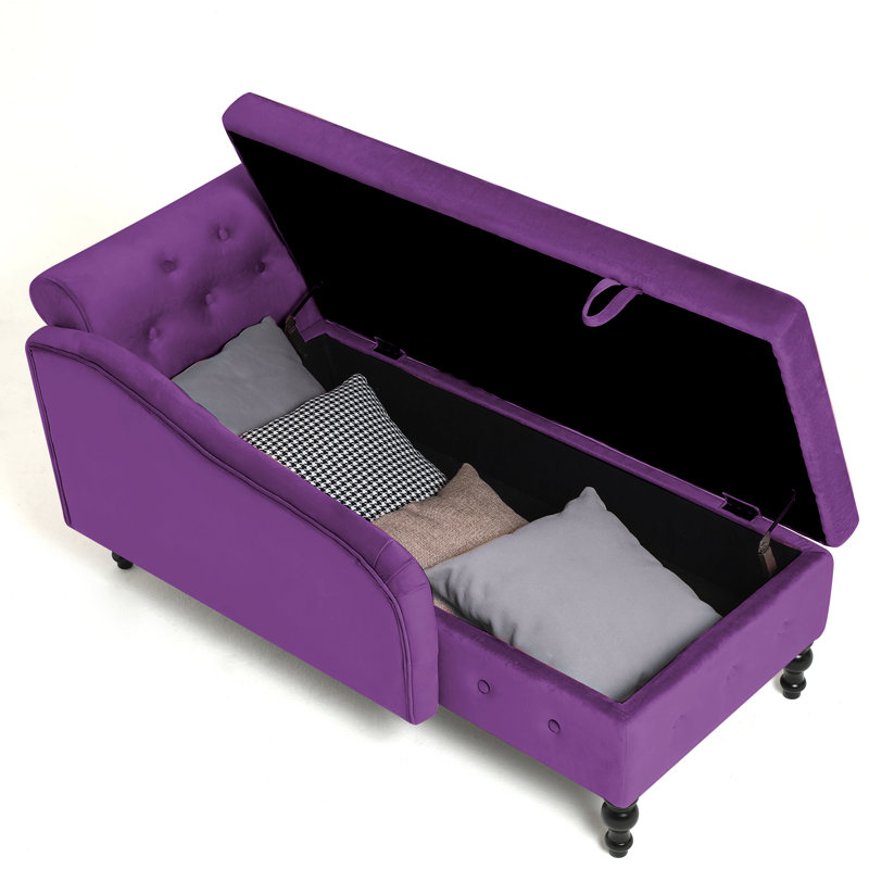 Chaise longue en velours avec accoudoir droit et espace de rangement, Mauve