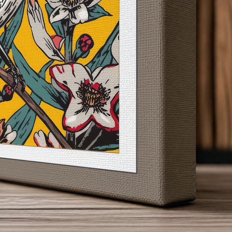Perched Cardinal Botanical - Wrapped Canvas, 36x24 - 91.4 x 61.0 cm, Taupe Border
