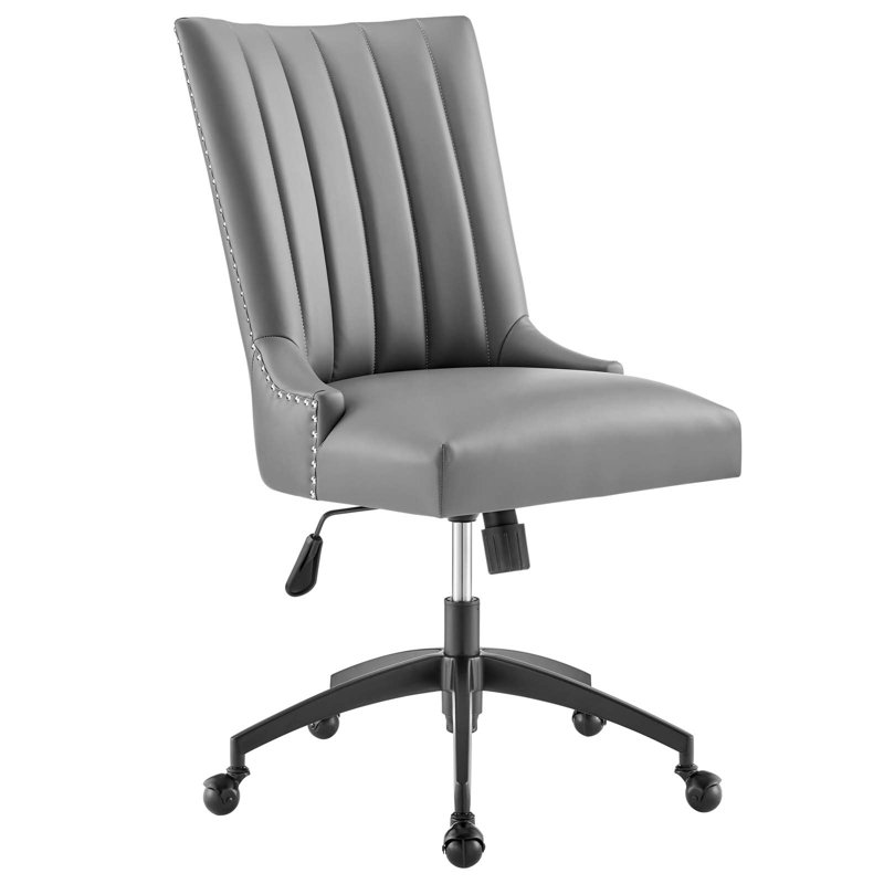 Empower Channel Tufted Vegan Leather Office Chair, Gray