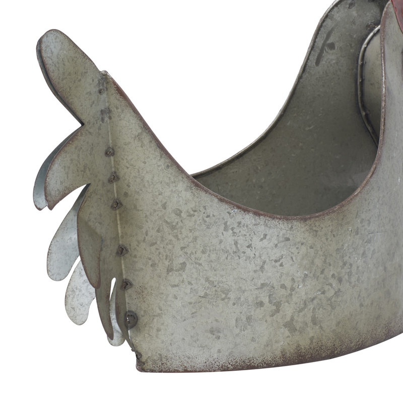 Gray Metal Rooster Novelty Planter for Indoor/Outdoor Use