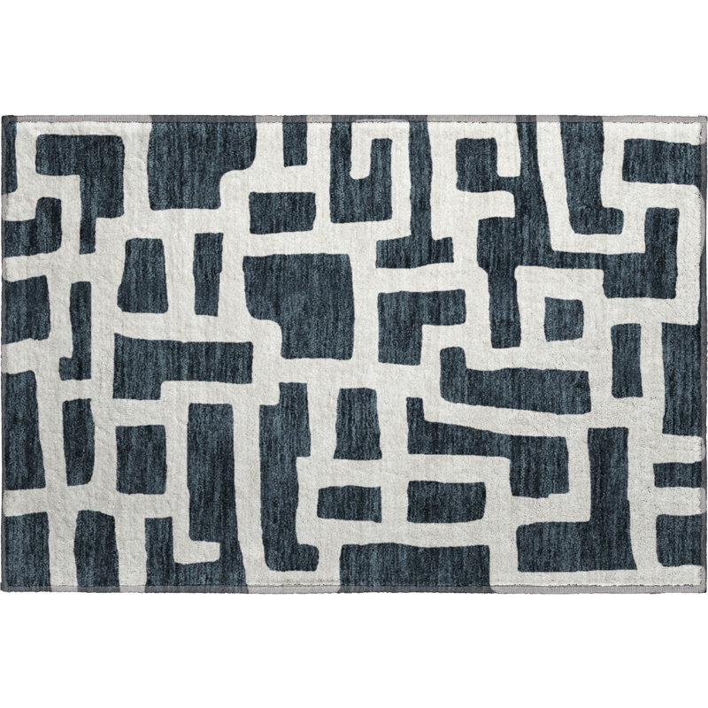 Premium Machine Washable Prisco Black Rug, Rectangle 1'8" x 2'6"