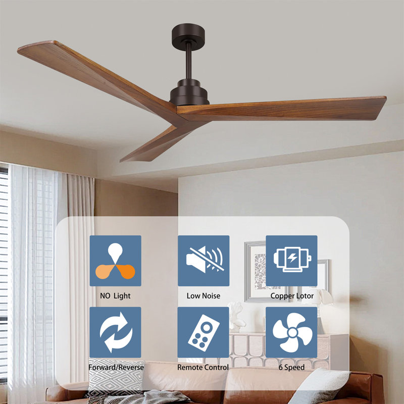 52" Wood  Ceiling Fan NO Light, Black, Brown