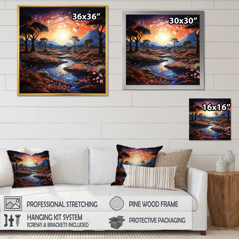 Désert crépuscule Oasis I - impression, Cadre flottant blanc, H 36 po x l 36 po x P 1,5 po