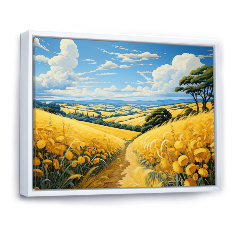 Countryside Wheat And Sky II - Landscapes Canvas Wall Art, H 12 po x l 20 po x P 1 po, Cadre flottant blanc