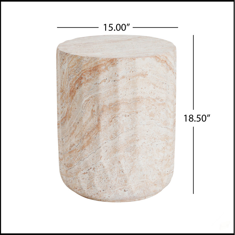 Table d'appoint en béton d'extérieur / d'intérieur légère, table d'appoint en finition travertin cylindrique pour une utilisation polyvalente