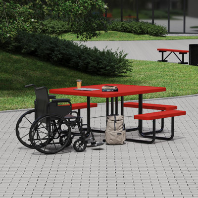 Table de pique-nique carrée 46 po avec 3 sièges et banc de loisirs ADA