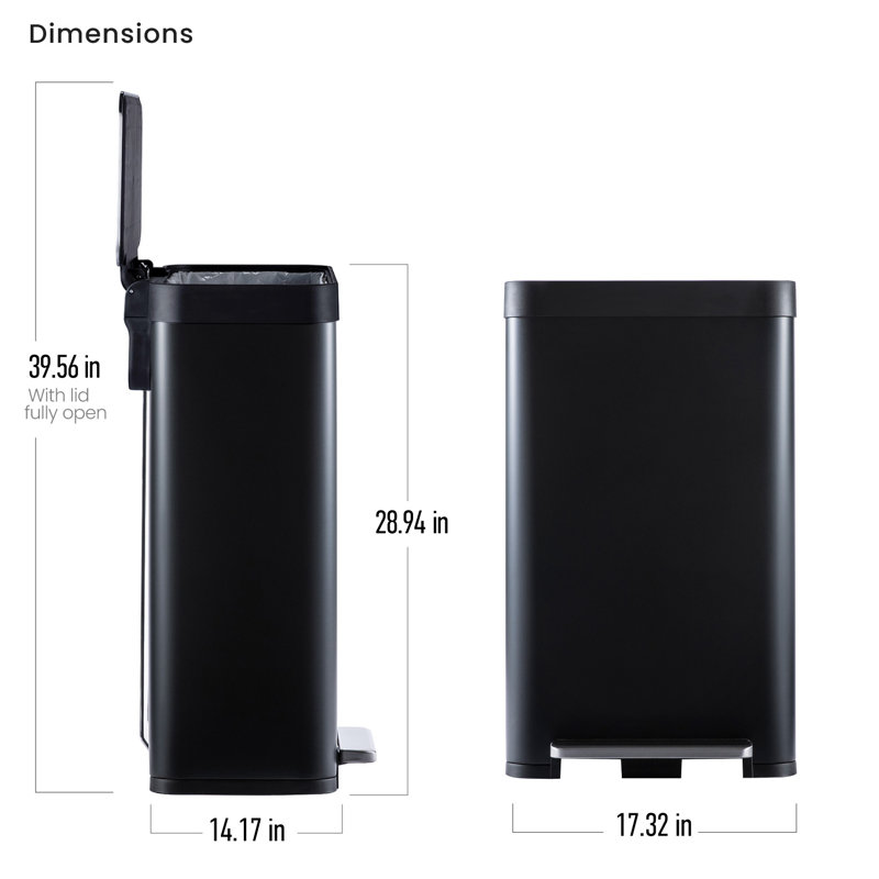 Matte Black Stainless Steel Rectangular Pedal Trash Can