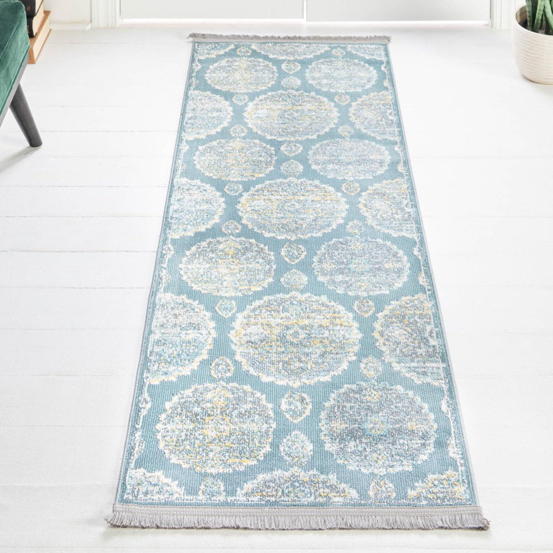 Tapis Paragon_Gris et bleu, Tapis de couloir 2 pi 7 po x 10 pi