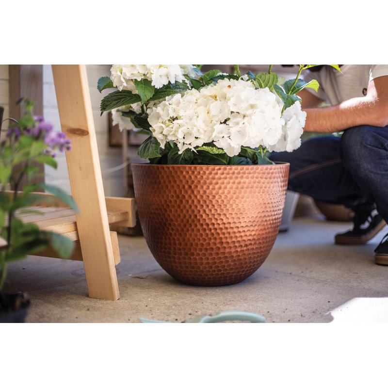 Simson Lightweight Recycled Plastic Garden Pot Planter with Drainage Holes Elements, Copper , 34cm H x 38cm W x 38cm D
