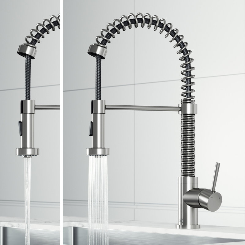 Edison 19" H 1-handle Pull-Down 2-Function Sprayer Kitchen Faucet, Stainless Steel, Without Soap Dispenser