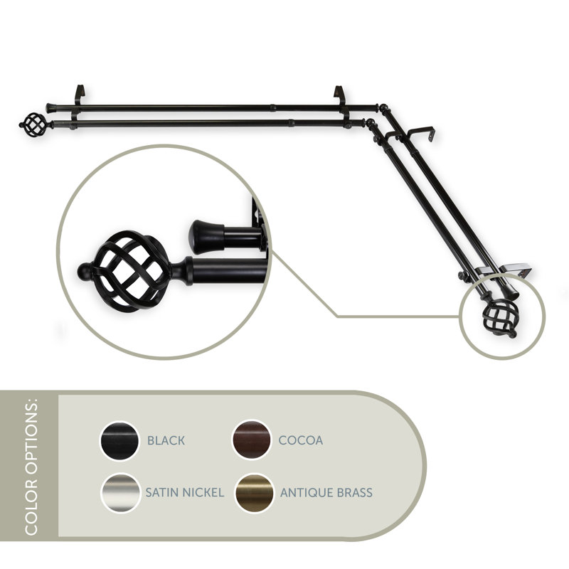 Tringle à rideaux double réglable Nailsea, Noir, H 3,75 po x l 48 po x P 2,75 po