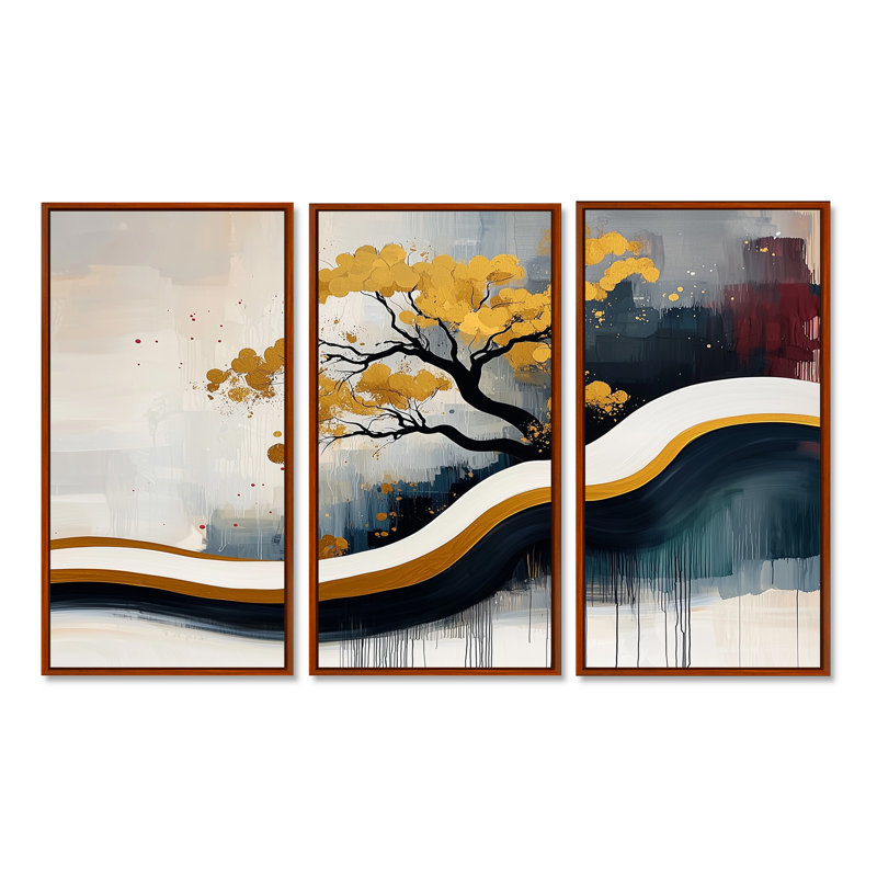 Abstrait Bonzai Roots and Reflections - Still Lifes, art mural sur toile - 3 panneaux, H 28 po x l 36 po, Brun