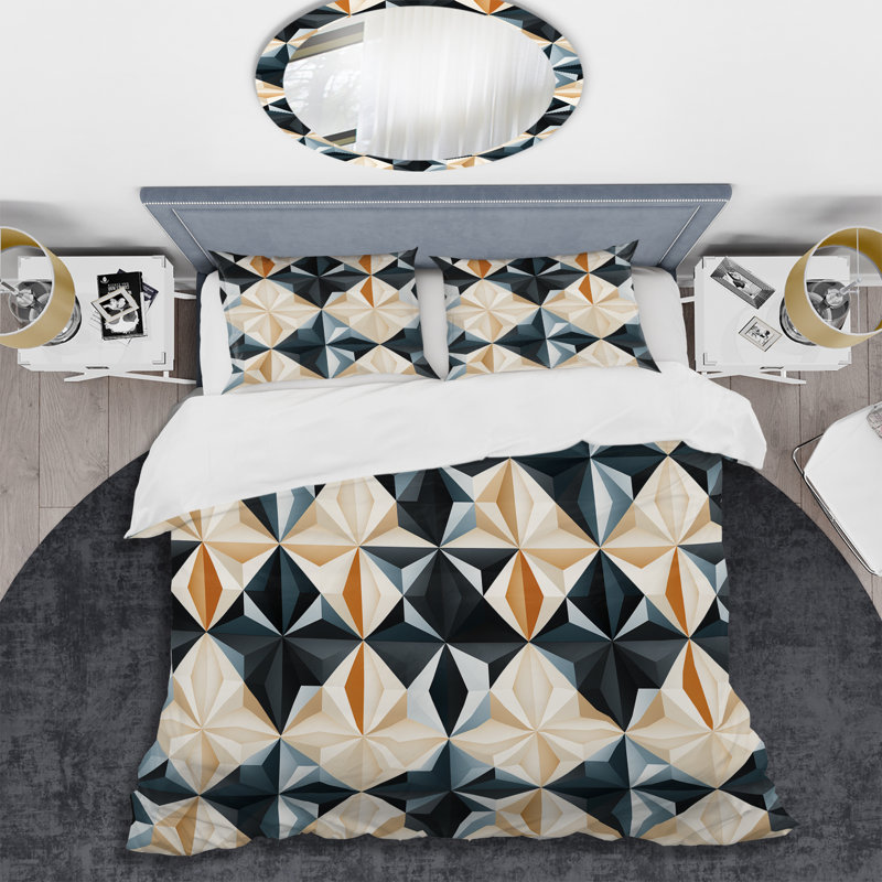Ensemble de housse de couette White Minimalist Symmetry, Housse de couette simple + 1 taie décorative stan