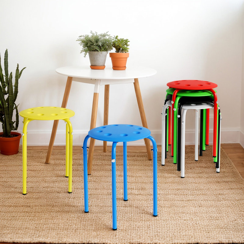 Patio Plastic Portable Stacking Chairs(Set Of 6), Yellow;Black/Red/White/Green/Blue
