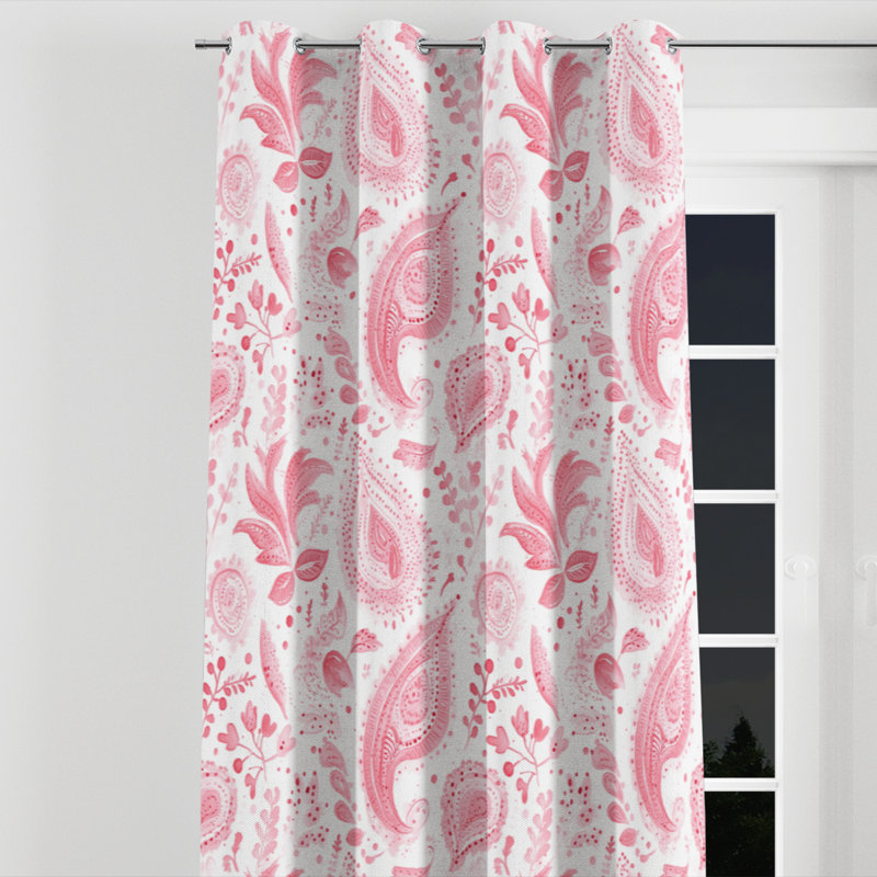 French Country Window curtains - Transitional Red And White Delicate Paisley Grommet Curtain - 1 Panel, 52" W x 90" L