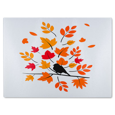 Autumn Bird On Branch Glass Chopping Board