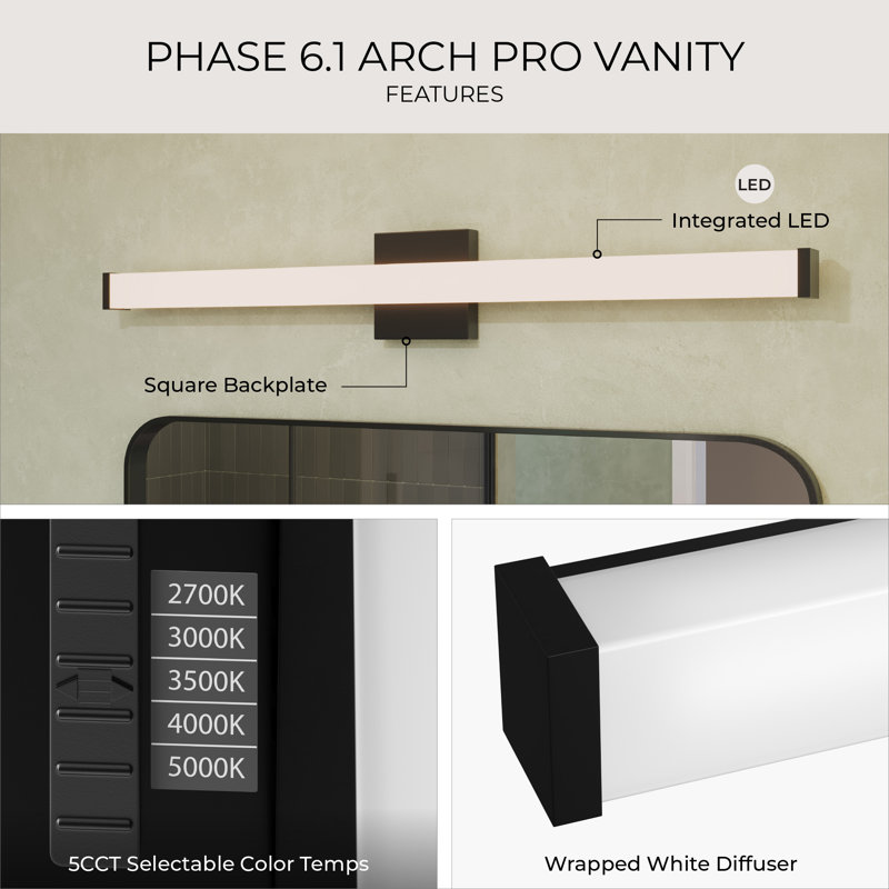 Phase 6.1 Collection 24" 5CCT Integrated LED Black Linear Vanity Light, Black, 24"