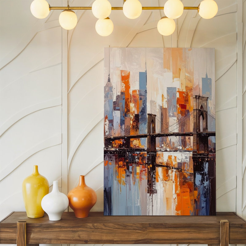 Toile, art mural, paysage urbain de rêve, pont abstrait et eau réfléchissante, prêt à accrocher, galerie, décoration intérieure, conception moderne, qualité supérieure