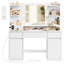 Bureau de coiffeuse avec miroir et 9 ampoules DEL, coiffeuse avec prises de courant, coiffeuse avec 2 armoires, pour chambre à coucher