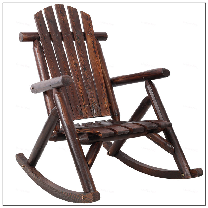 Durable Fir Log Rocking Chair For Patio And Garden, Ergonomic Design With Smooth Finish For Outdoor Relaxation, Walnut