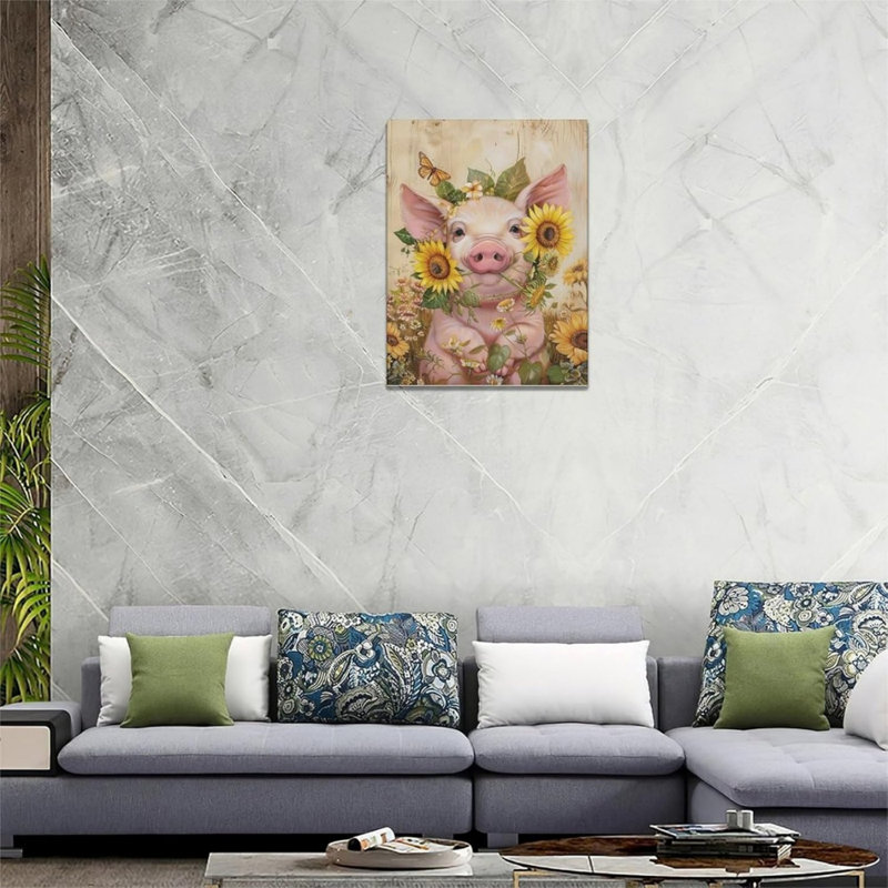 Tournesol, cochon mignon, art mural 12 po x 16 po