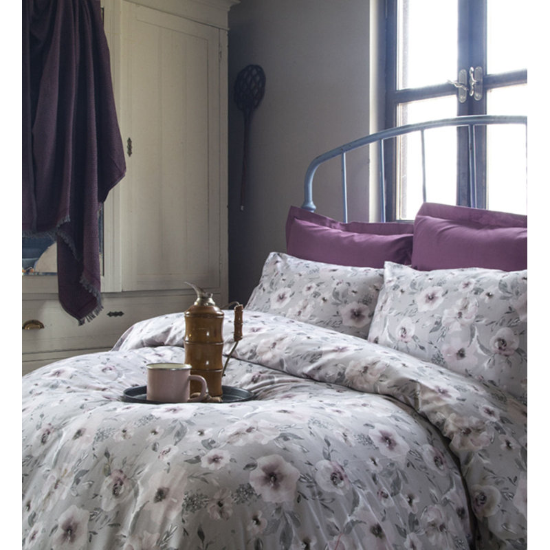 Ensemble de housse de couette 100% coton mauve / blanc / gris Saima