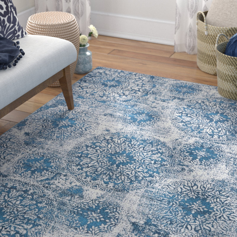 Tapis floral Brandt, Rectangle 7 pi 10 po x 11 pi, Bleu très foncé
