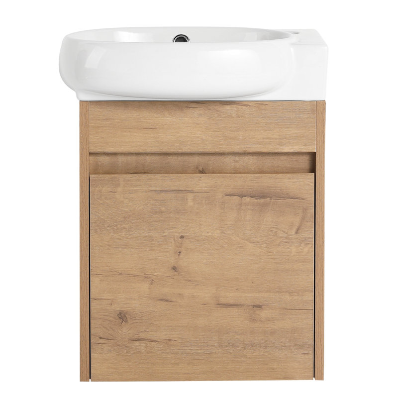 Meuble-lavabo simple 16,89 po avec lavabo flottant en céramique, Chêne