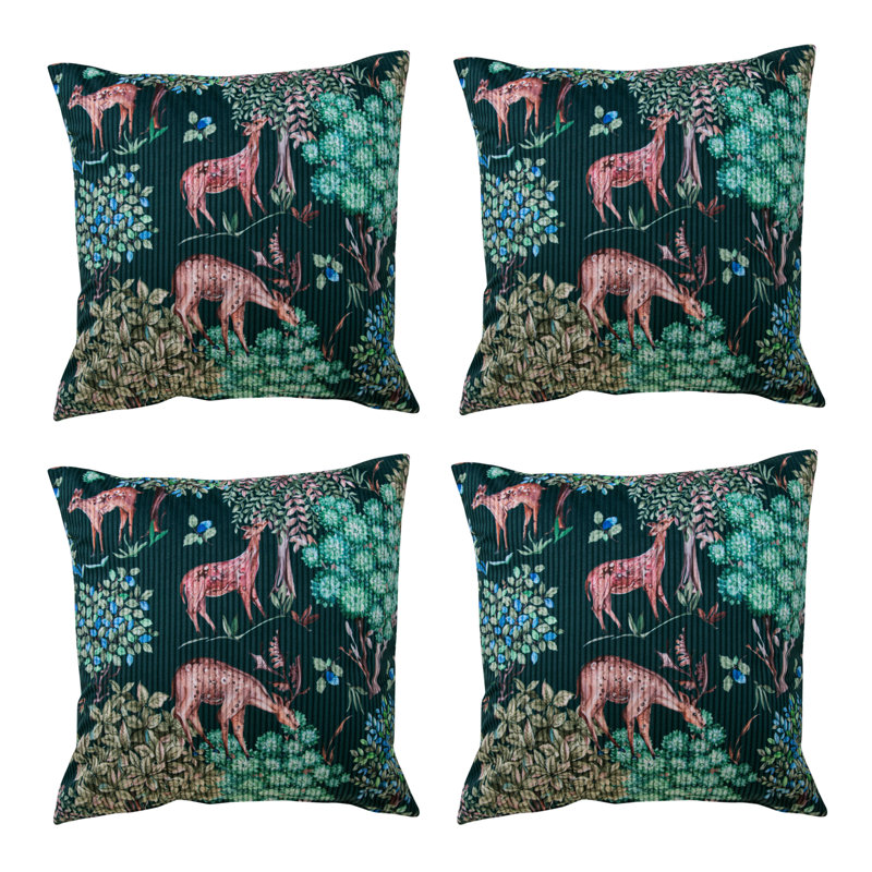 Idaville Floral Square Cushion With Filling PACK OF 4, Green