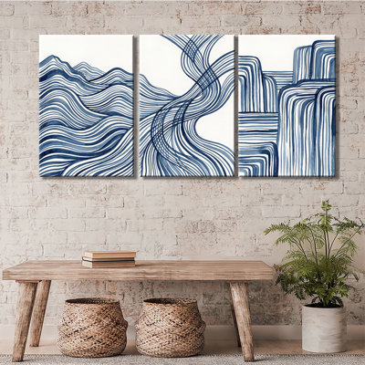"Blue Line", art de l'aquarelle de montagne - ensemble de 3 impressions sur toiles tendues de qualité supérieure