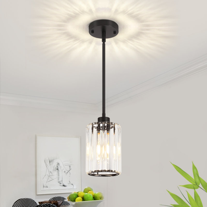 Luminaire suspendu en cristal moderne à 1 lumière pour îlot de cuisine Bette, Noir mat