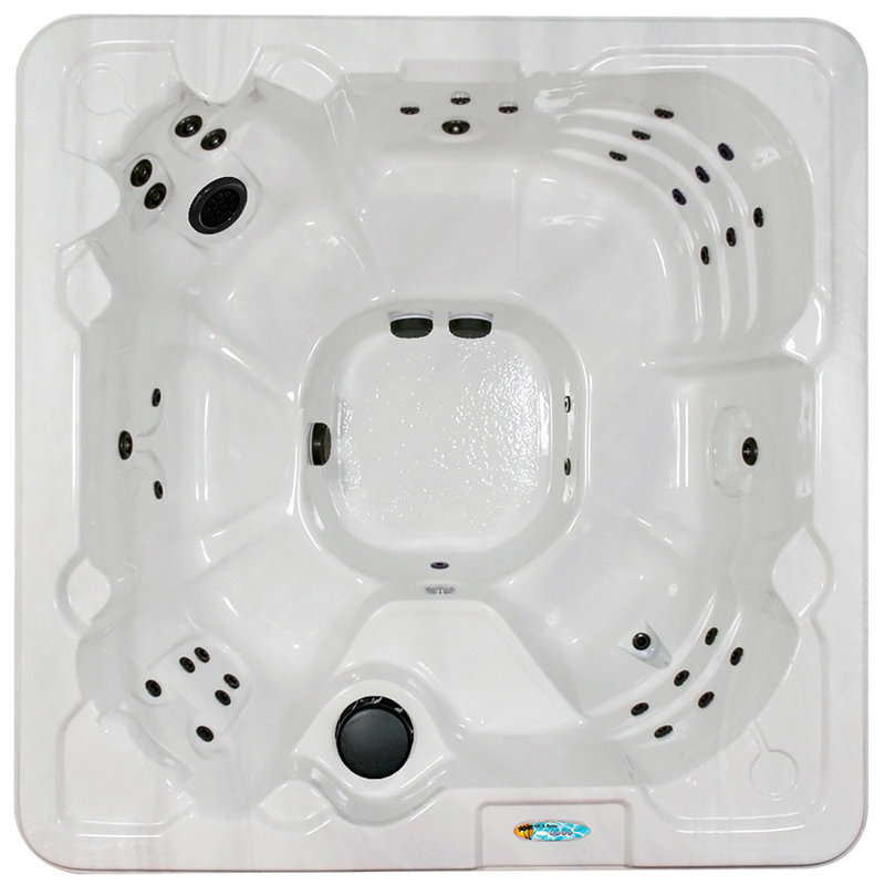 Palmero 7-Person Silver Marble Square Hot Tub with LED Light