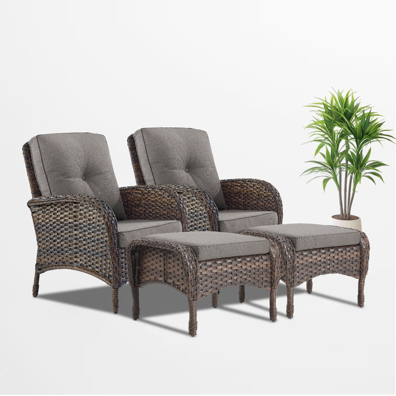 Gaetanino Outdoor Lounge Chair with Ottoman, Gray