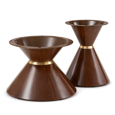 Metal Hourglass Coffee Table Base Set of 2, 16" & 19.6" Tall Heavy Duty Carbon Steel Table Legs, Walnut Wood Grain Finish End Table Pedestal for DIY Nesting Tables, Max Load 80lbs