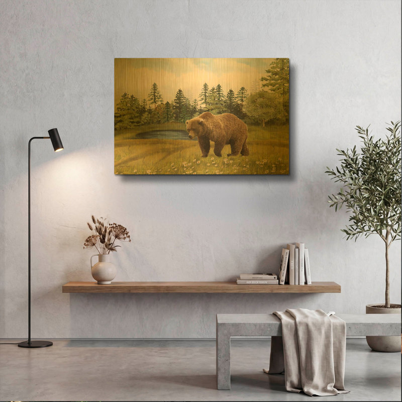 «Wilderness Lodge S» par Jean Plout, art mural en métal doré, 36 po x 24 po, 36"x24"