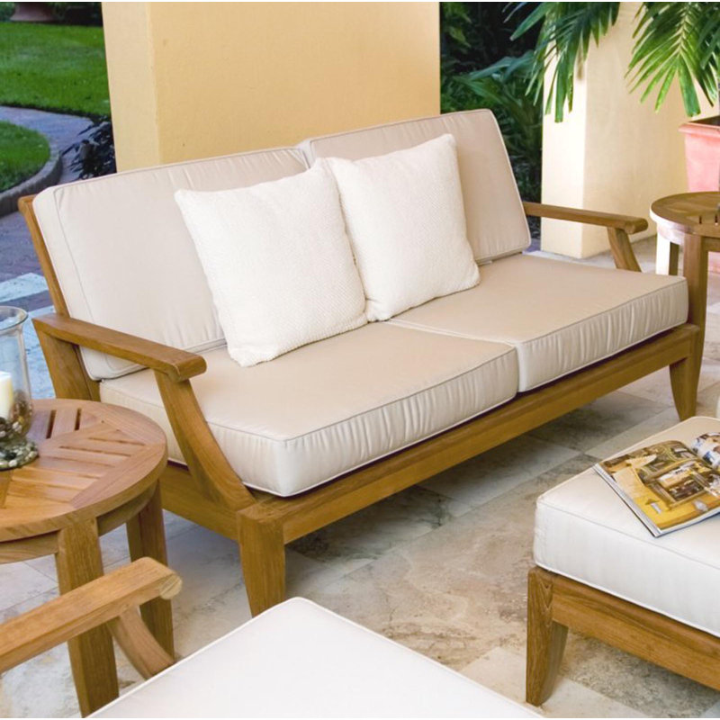 66" Wide Outdoor Teak Loveseat with Sunbrella Cushions