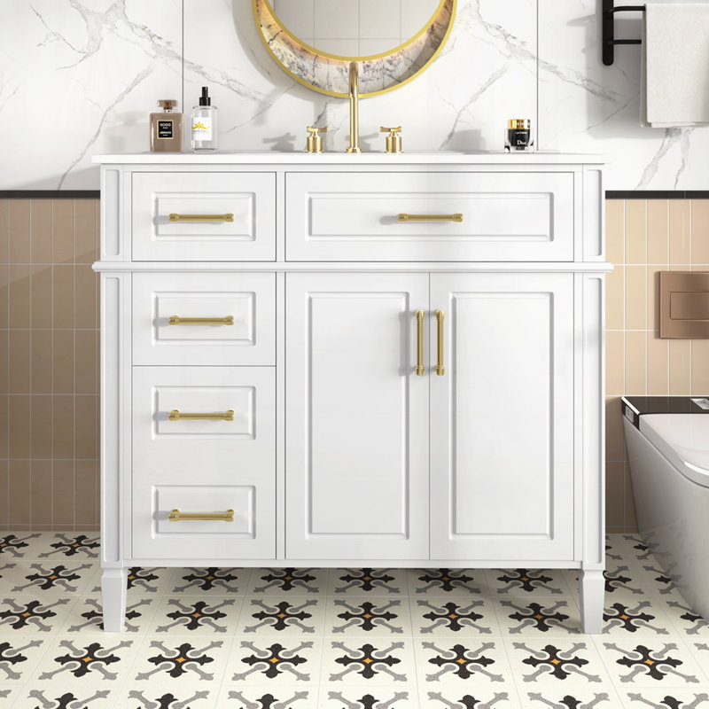 Meuble-lavabo simple 36 po avec 4 tiroirs 36 po, Blanc