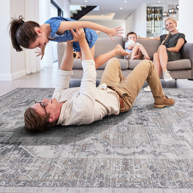 Tapis beige 6 x 9 - sans perte de teinture, tache, ravissant pour la chambre à coucher, la salle à manger, le bureau personnel, le hall d'entrée