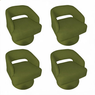 Ensemble de 4 fauteuils pivotants en velours vert avec dossier ajouré, pour salon