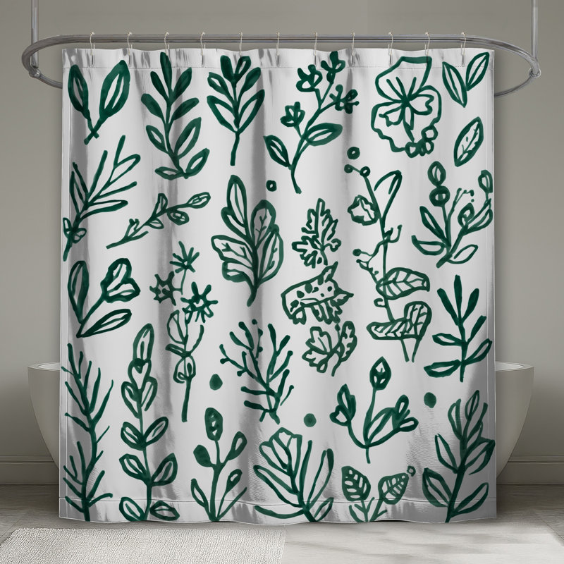 Rideaux de douche Green Botanical Illustration, 70 po l x 72 po H