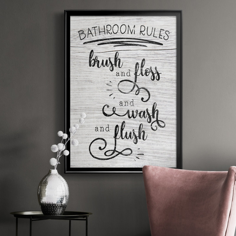 "Bathroom Rules" - Art textuel sur toile, H 30,5 po x l 42,5 po x P 1,5 po, Noir