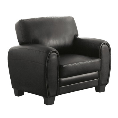 Modern Living Room Furniture Chair In Black Faux Leather With Solid Wood Retro Style Foam Padded Cushions